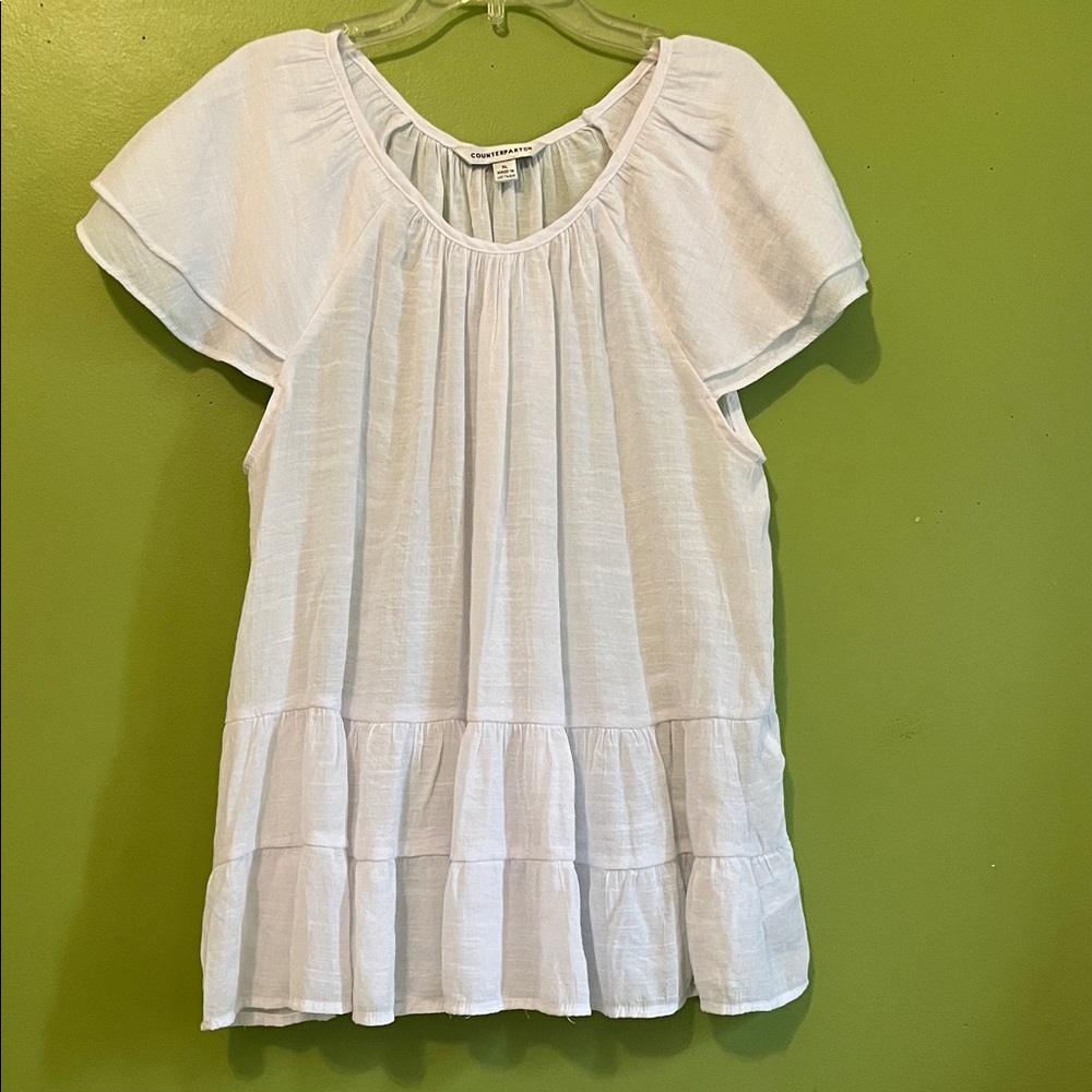 White Muslin Type flutter-sleeve, tiered top